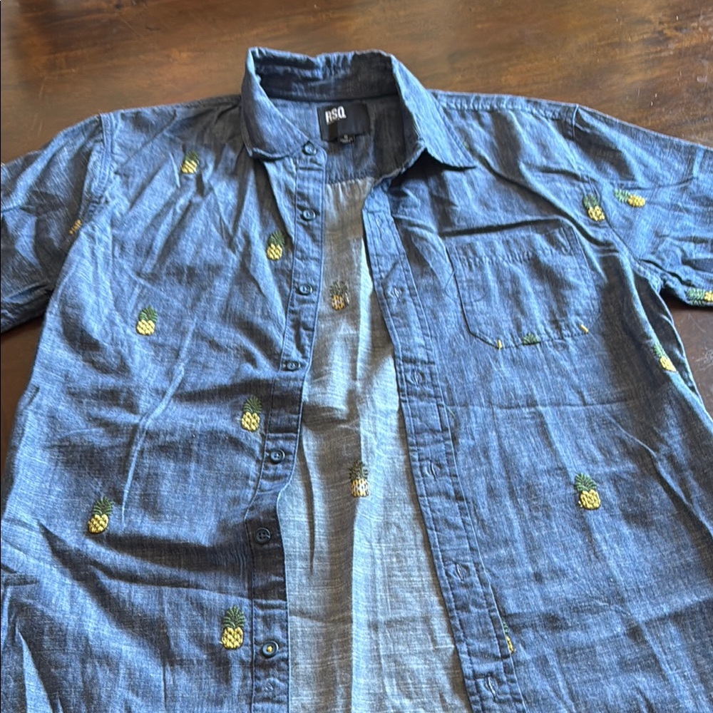 RSQ Blue and Yellow Casual Button Down Shirt